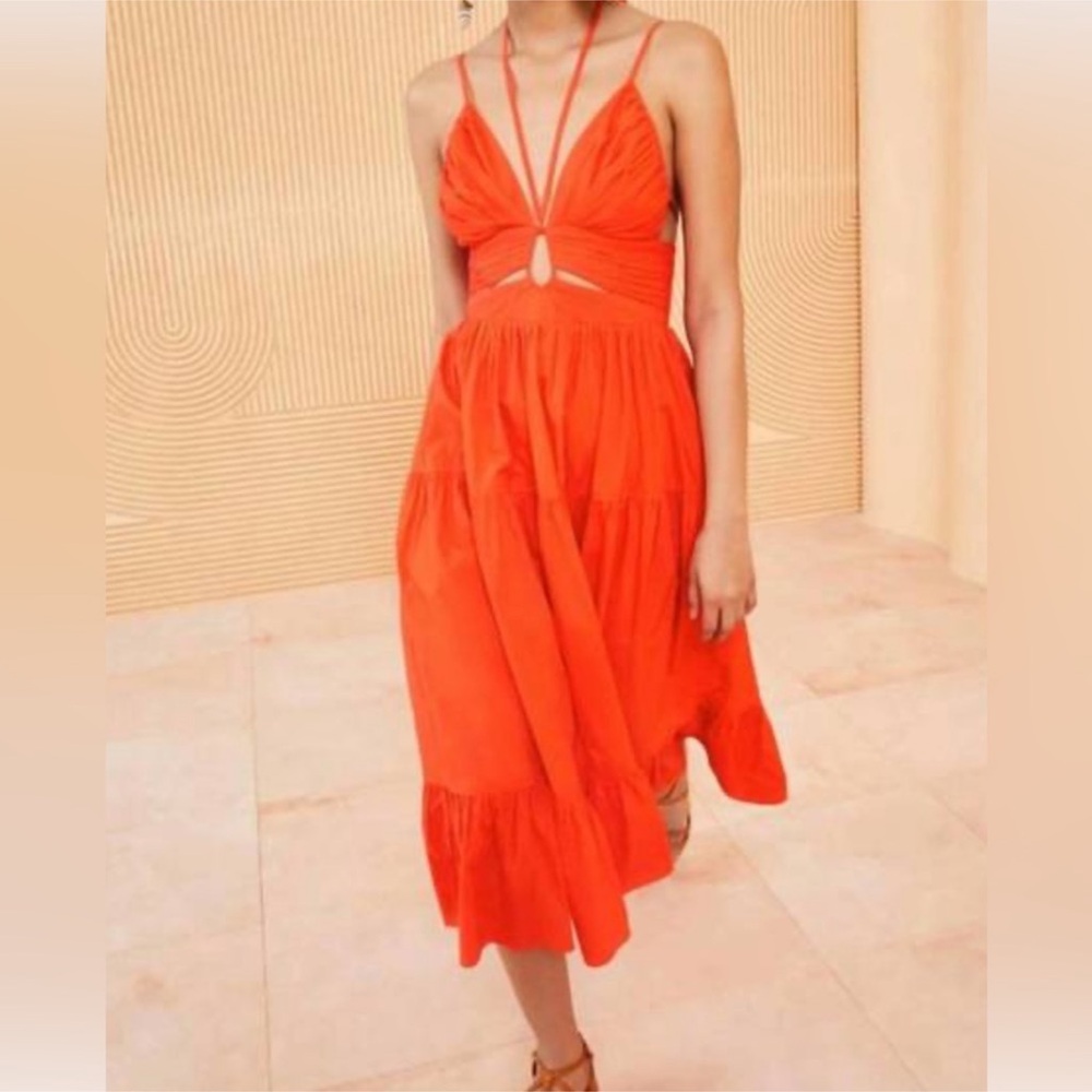 ULLA JOHNSON phoebe midi dress in coral Sz 2